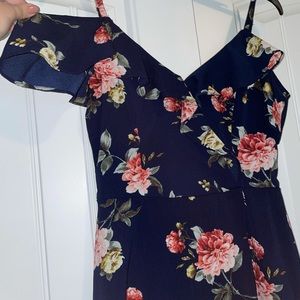 Navy blue and floral high to low dress